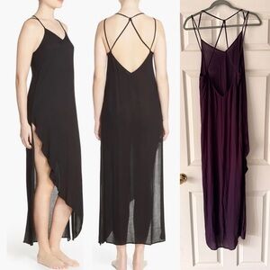 Free People Cross Back Slip Dress Asymmetrical Slit Flowy Purple M Intimately